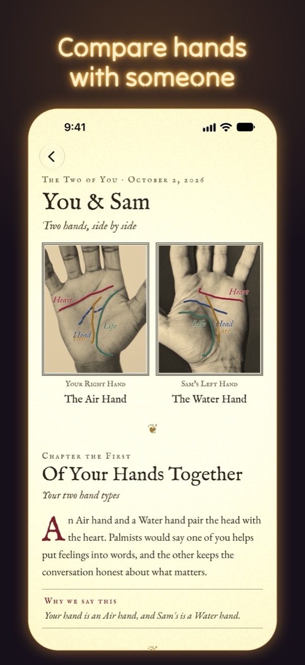 Compare hands with someone: two hands side by side, an Air hand and a Water hand.